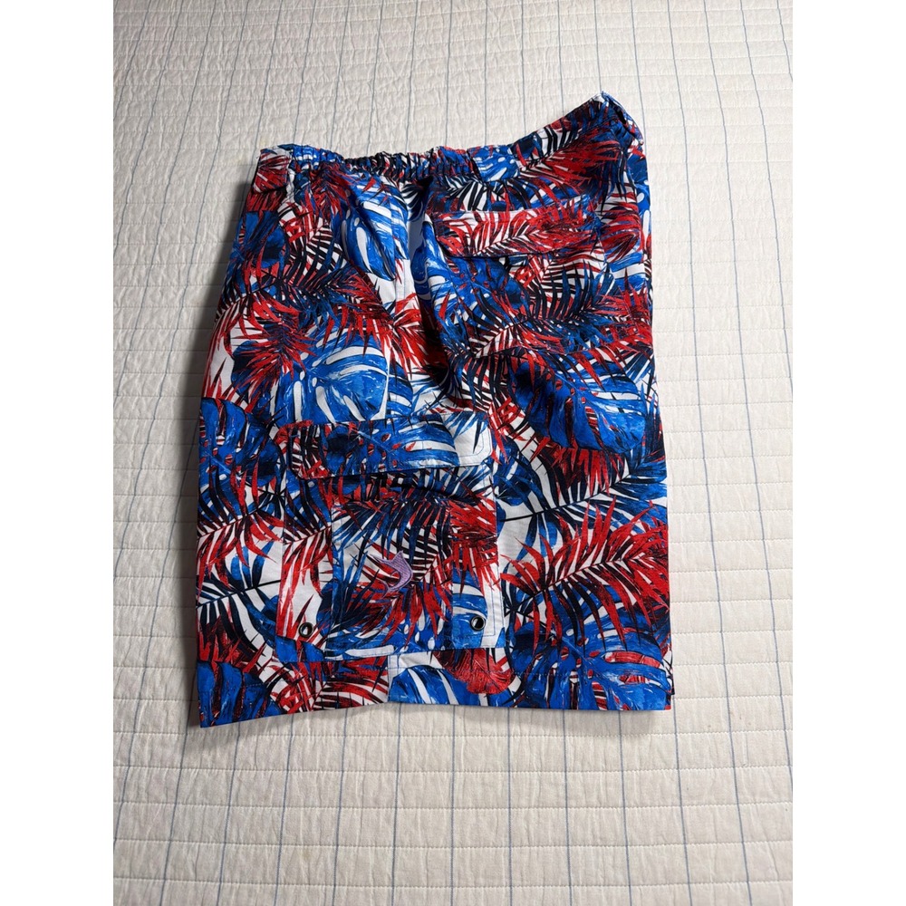 Reel Legends Mens Tropical Palm Cargo Board Shorts Blue Red White XL‎ Fishing